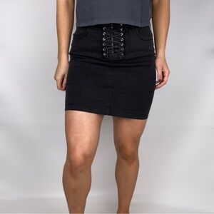 BEC + BRIDGE Lace Up Black Fitted Mini Skirt Stretchy Club Party Casual Size 2